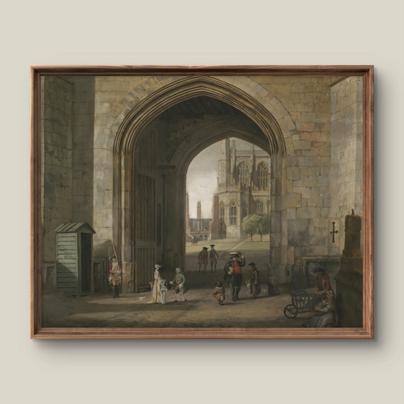 Gothic Stone Archway Opening to a Medieval Courtyard Vintage Poster
