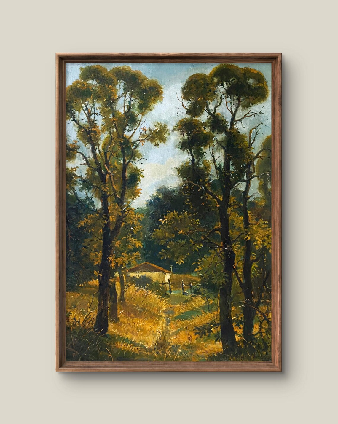 Vintage Summer Forest Trees Meadow Path Cottage Oil Painting Art Print