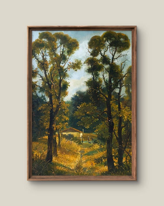 Vintage Summer Landscape Art Print Rustic Wall Decor Antique Painting Forest Instant