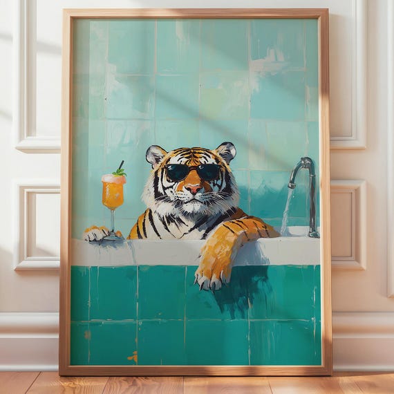 Tiger In Bathtub, Quirky Bathroom Art Print