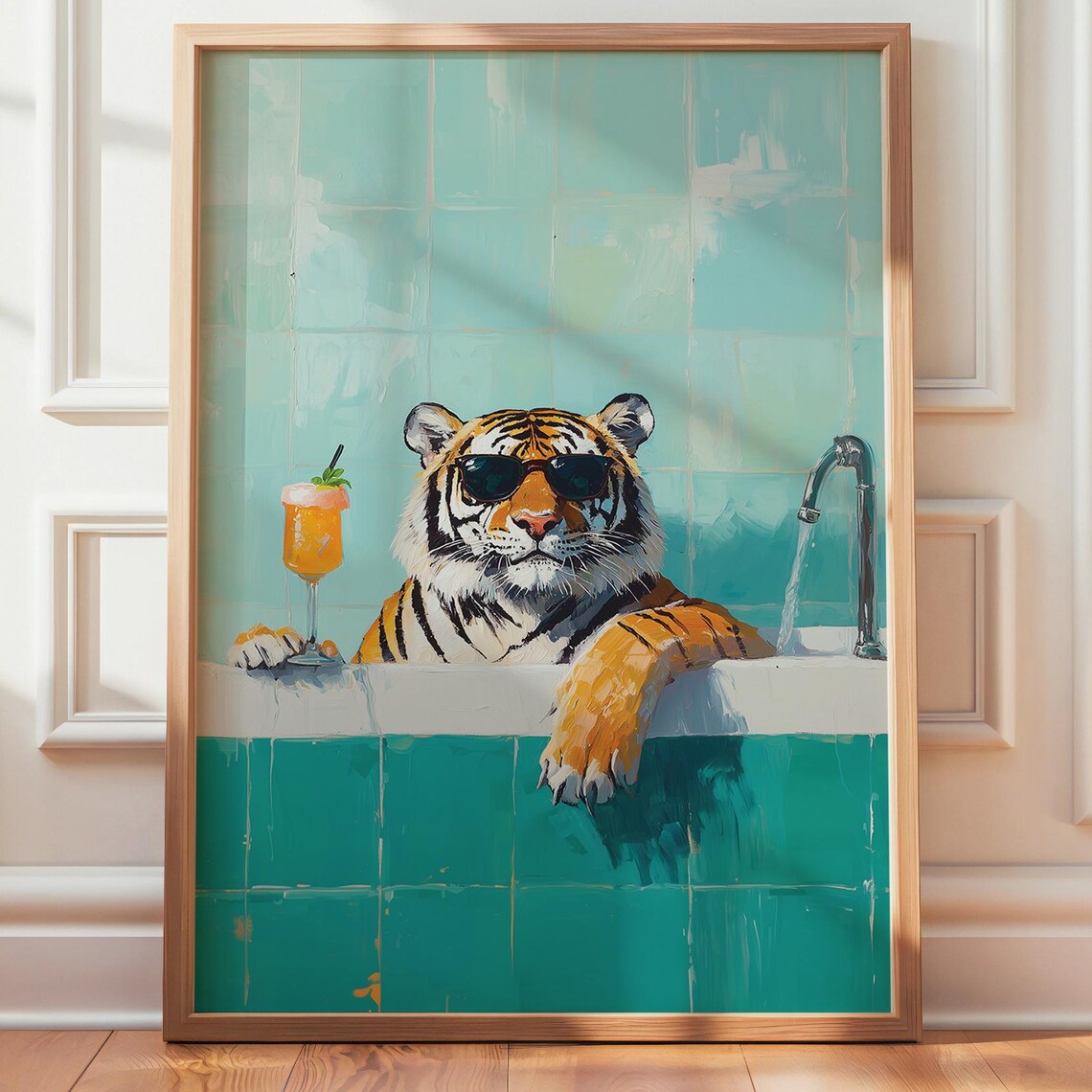 Tiger In Bathtub, Quirky Bathroom Art Print