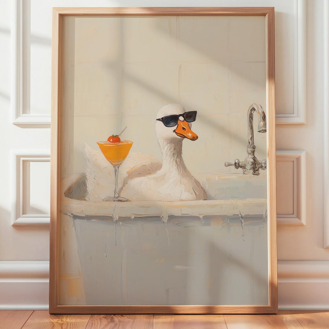 Goose in Bathtub With Sunglasses and Cocktail Funny Bird Poster