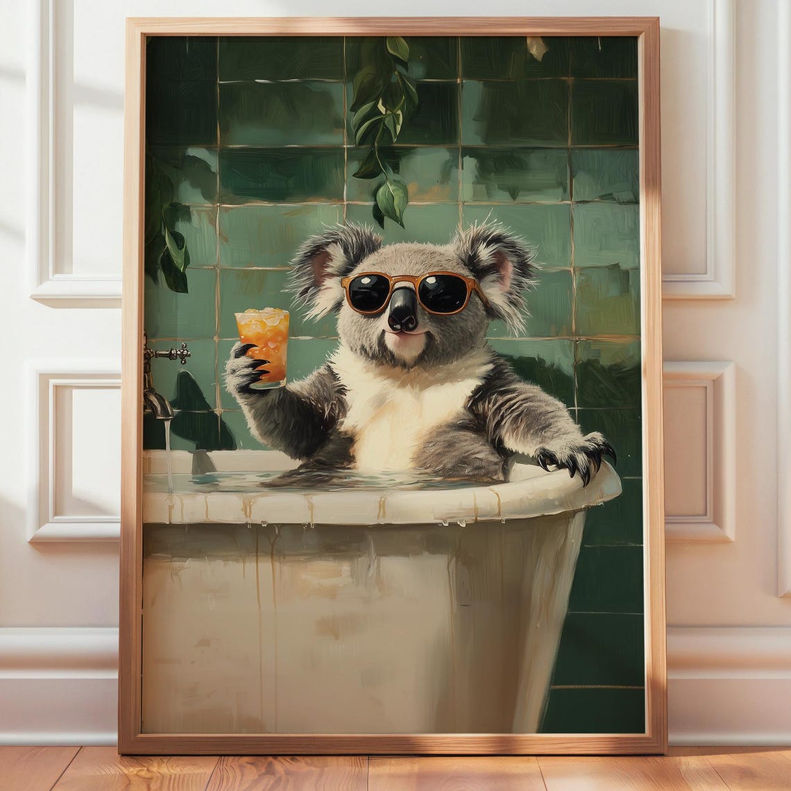 Koala In Bathtub Sunglasses Cocktail Funny Bathroom Animal Poster