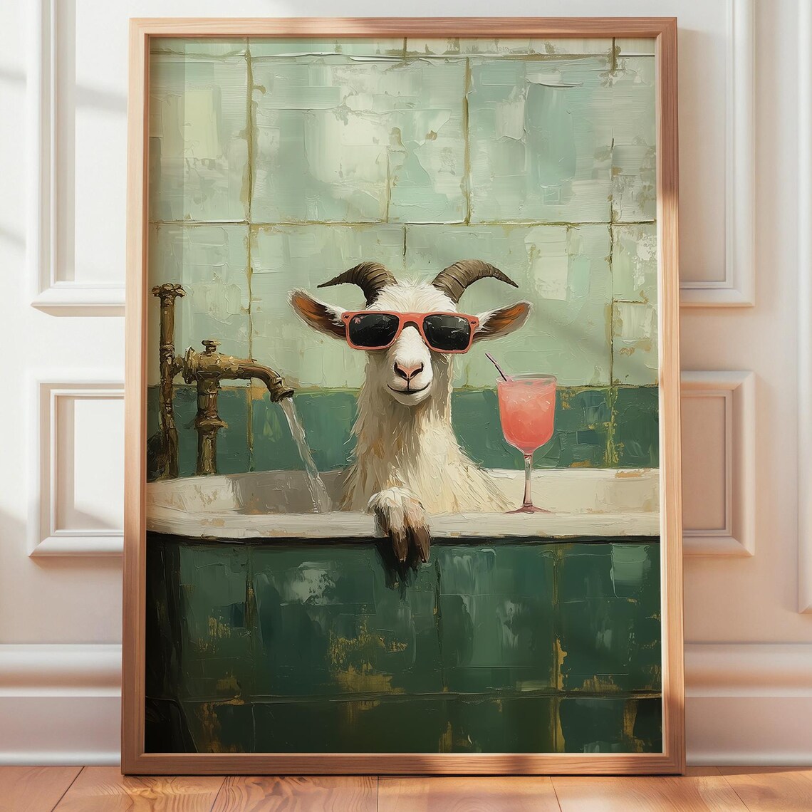 Funny Goat Bathroom Art Print, Rustic Farm Animal