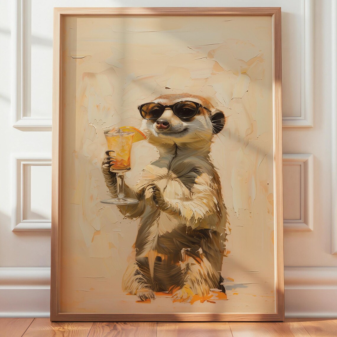 Meerkat Cocktail Wall Art Print In Sunglasses Animal Bathroom Decor