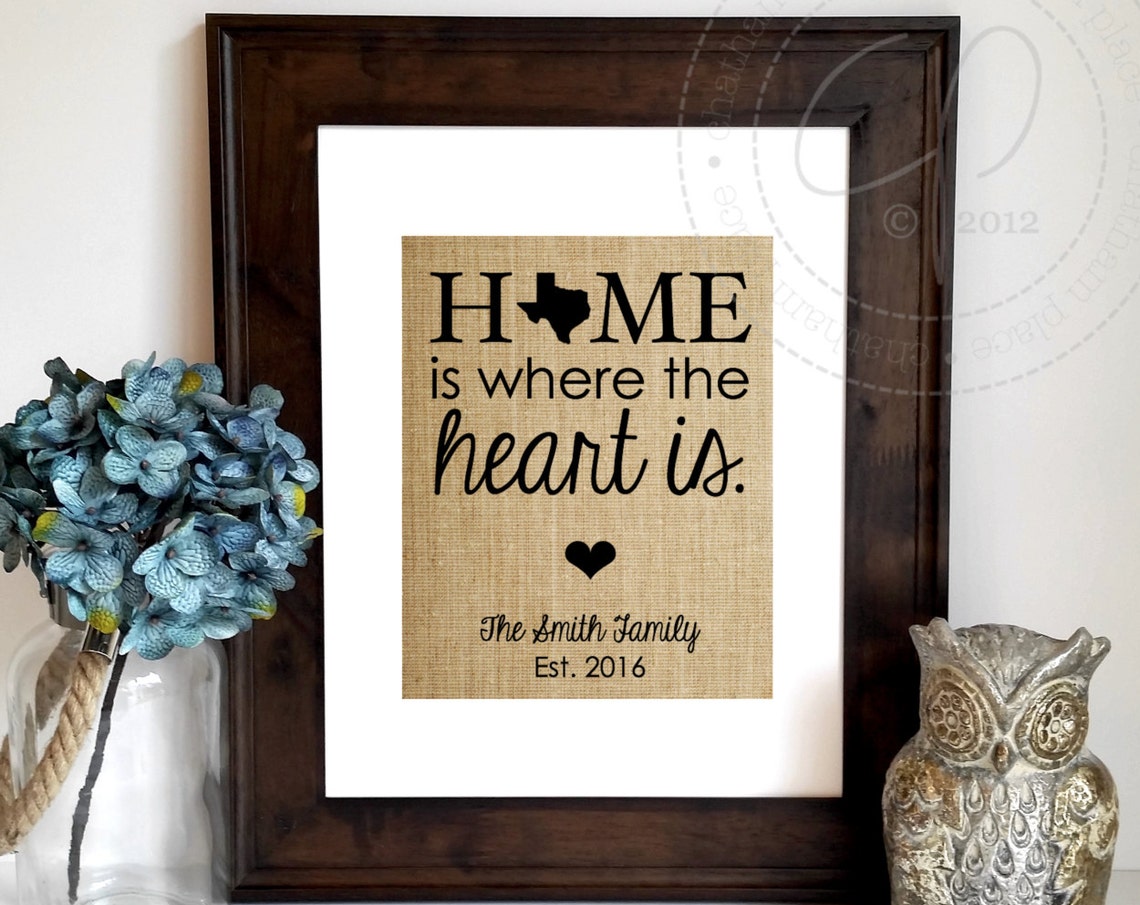 Personalized House Warming Gift New Home Housewarming Gift Home Is Where The Heart Is Burlap Print New House Gift New Homeowner