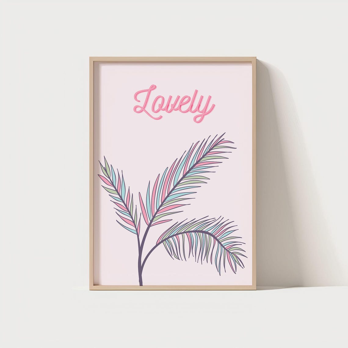 Lovely Pastel Palm Leaf Tropical Boho Girls Room Word Art Poster