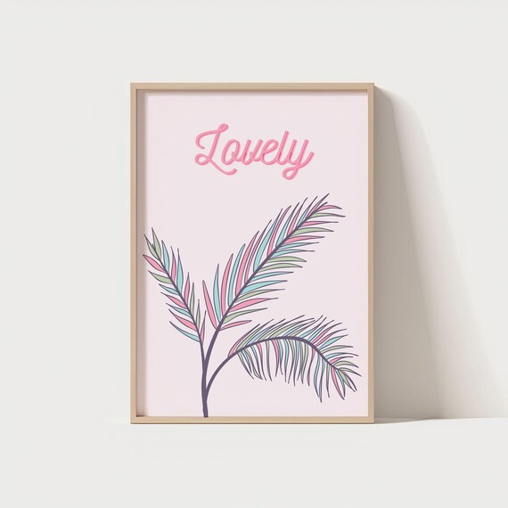 Lovely Pastel Palm Leaf Tropical Boho Girls Room Word Art Poster