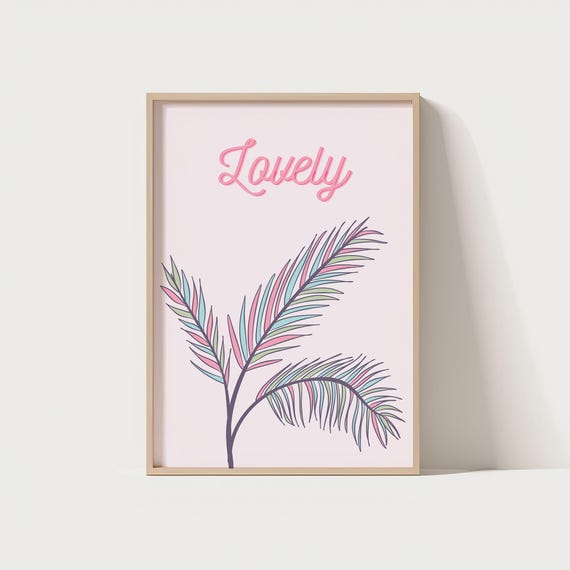 Pastel Palm Leaf Poster Lovely Word Art Tropical Boho Wall Decor Cute For Bedroom Office Dorm