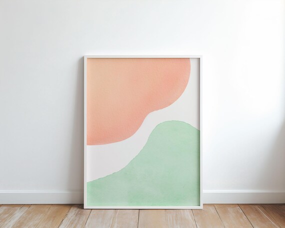 Abstract Pastel Watercolor Peach Mint Organic Shapes Art Print