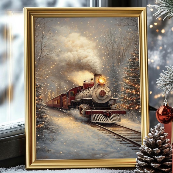 Vintage Polar Express Travel Poster, Christmas Train