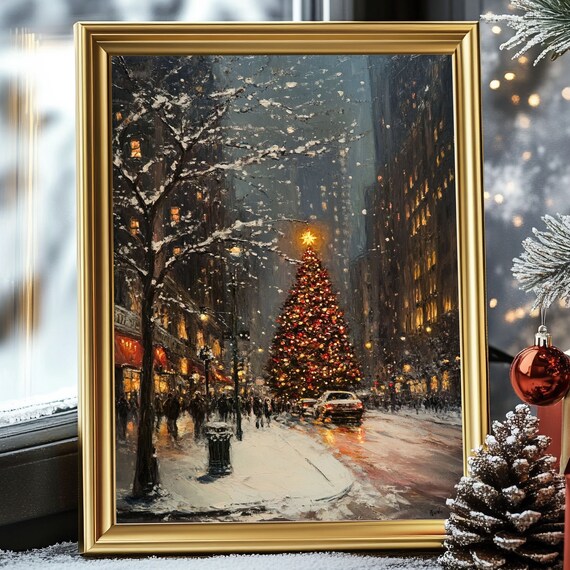 Vintage Christmas In New York Art Print, Winter Decor