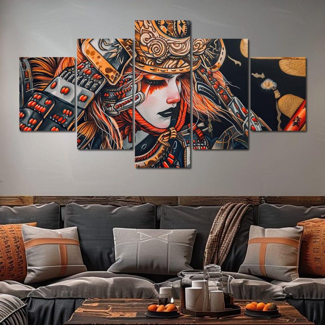 Female Samurai Warrior Ornate Armor Red Gold Japanese Art Wall Poster