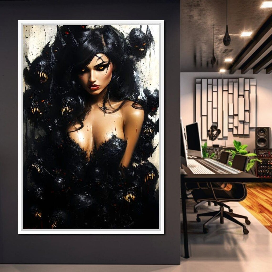 Gothic Dark Queen with Shadow Creatures Mysterious Fantasy Wall Art Poster - Image 3