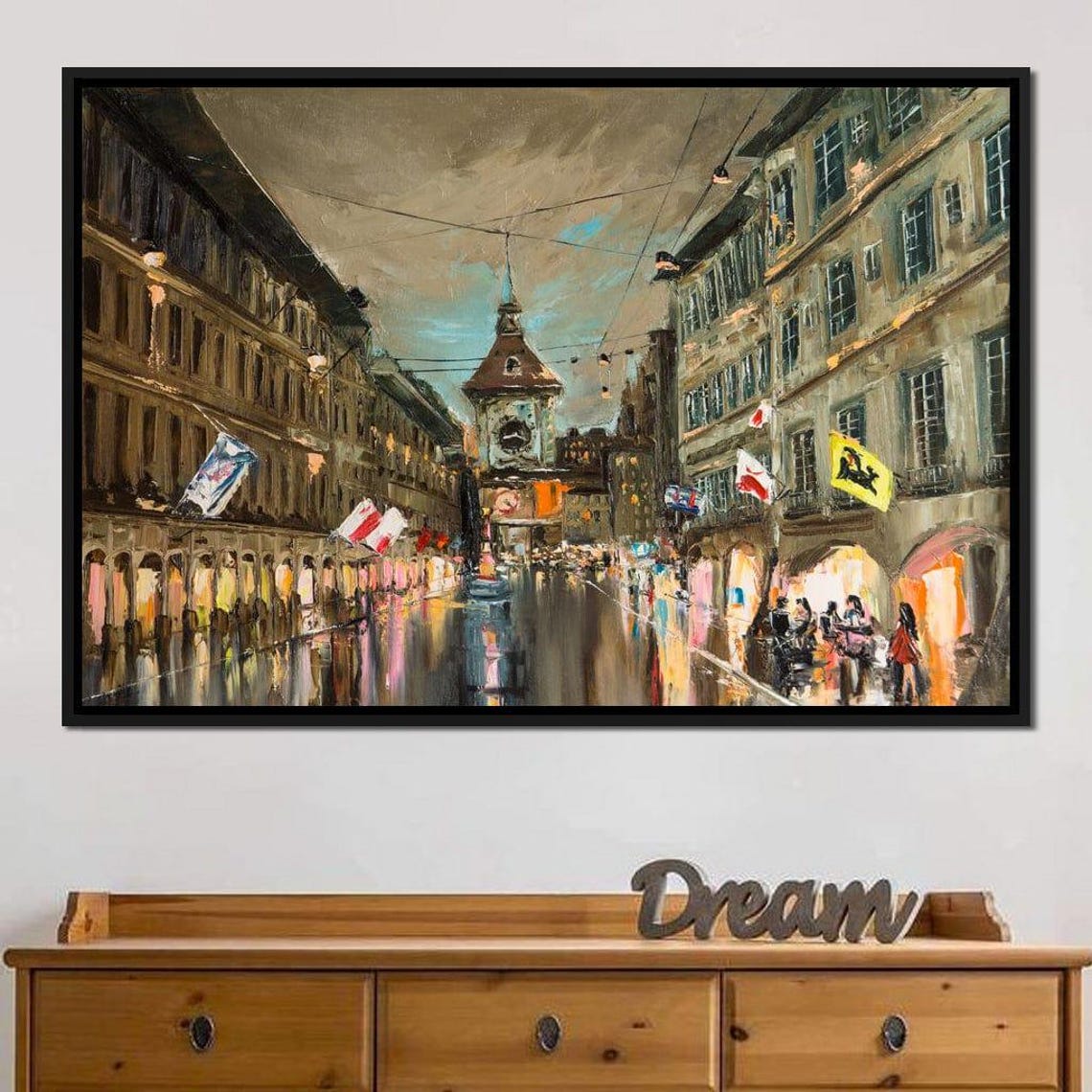 European City Czech Republic Oil Painting Wall Art Cozy Urban Street View Night City Lights Modern Decor By Nichecanvas - Image 2