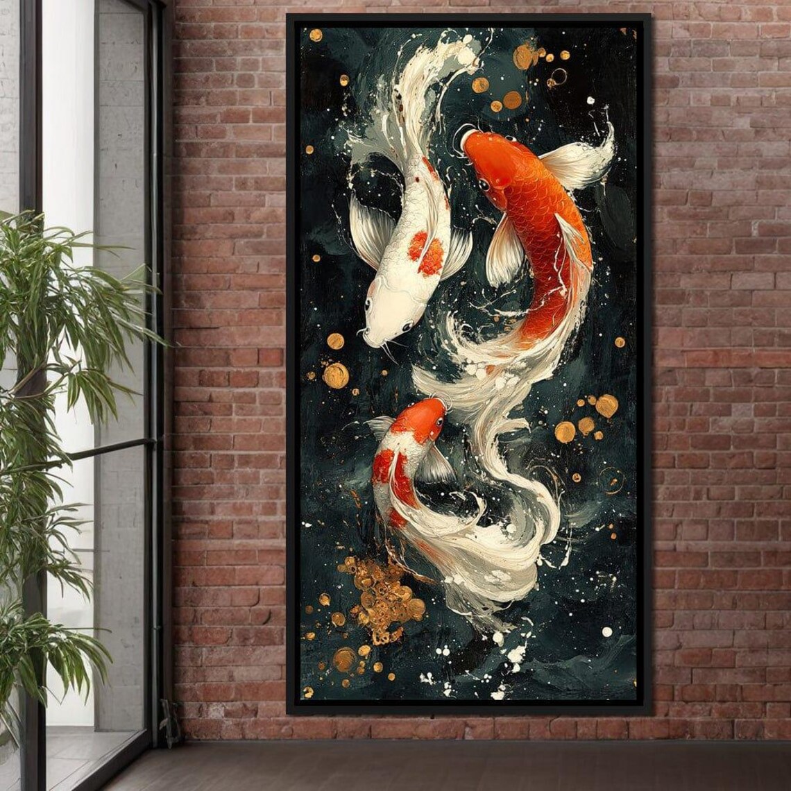 Koi Fish Golden Moon Dark Water Japanese Asian Serene Pair Art Poster - Image 4