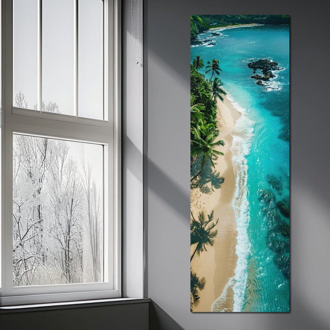 Tropical Beach Aerial Palm Trees Turquoise Waves Coastal Travel Poster - Image 2