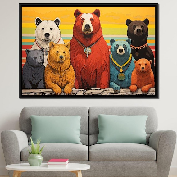 Colorful Bear Family Portrait Whimsical Rainbow Bears Group Wall Art Poster