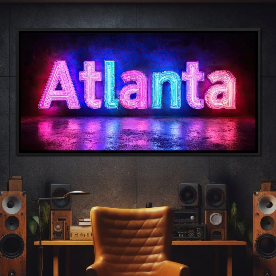 Atlanta Neon Letters Pink Cyan Night Sign Glow Reflection Art Poster - Image 4