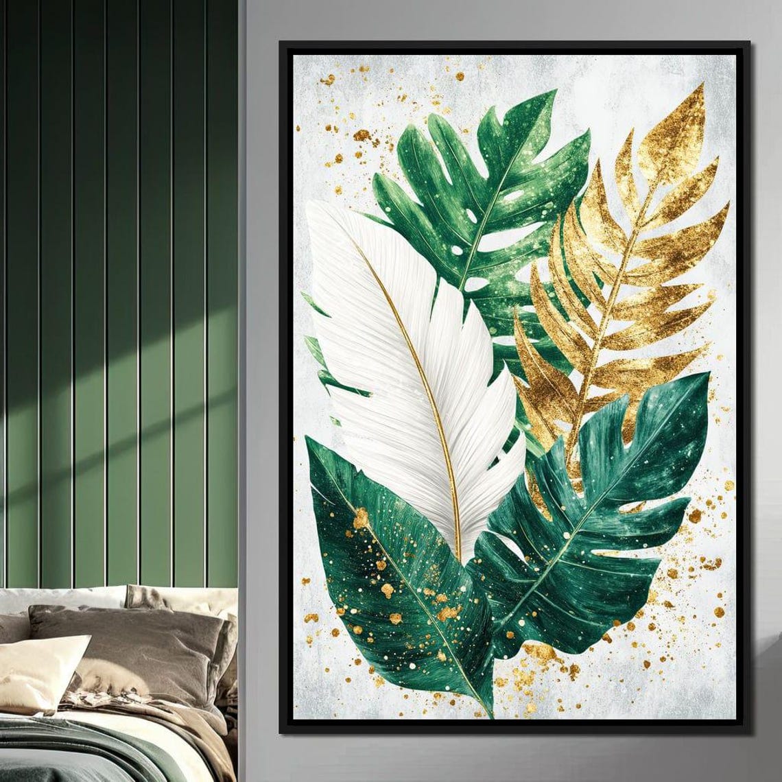 Tropical Monstera Leaves In White Gold Green Botanical Poster - Image 4