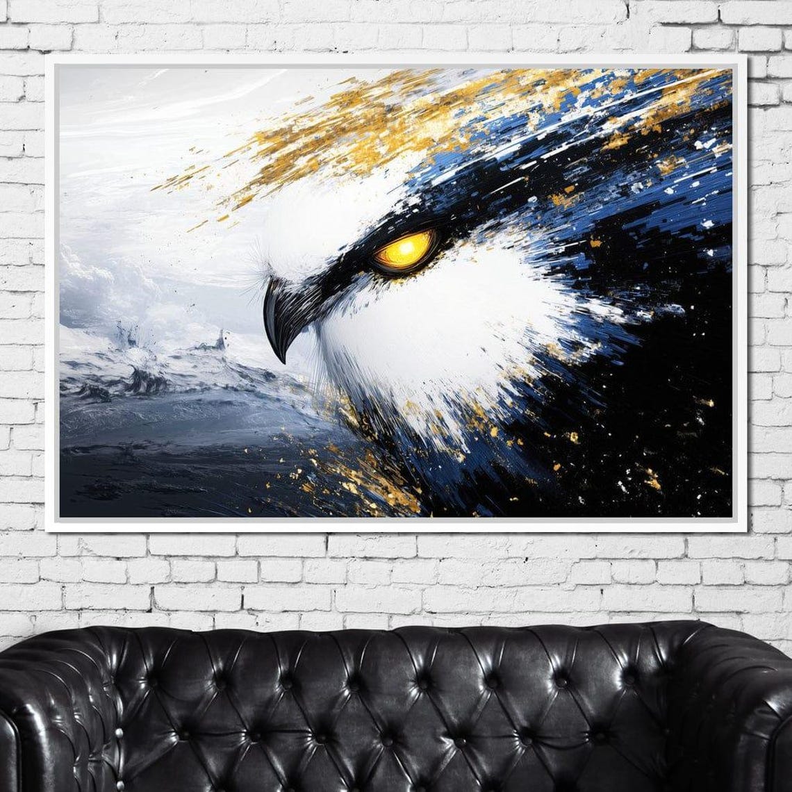 Golden Eagle Head Close Up White Feathers Navy Gold Art Poster - Image 2