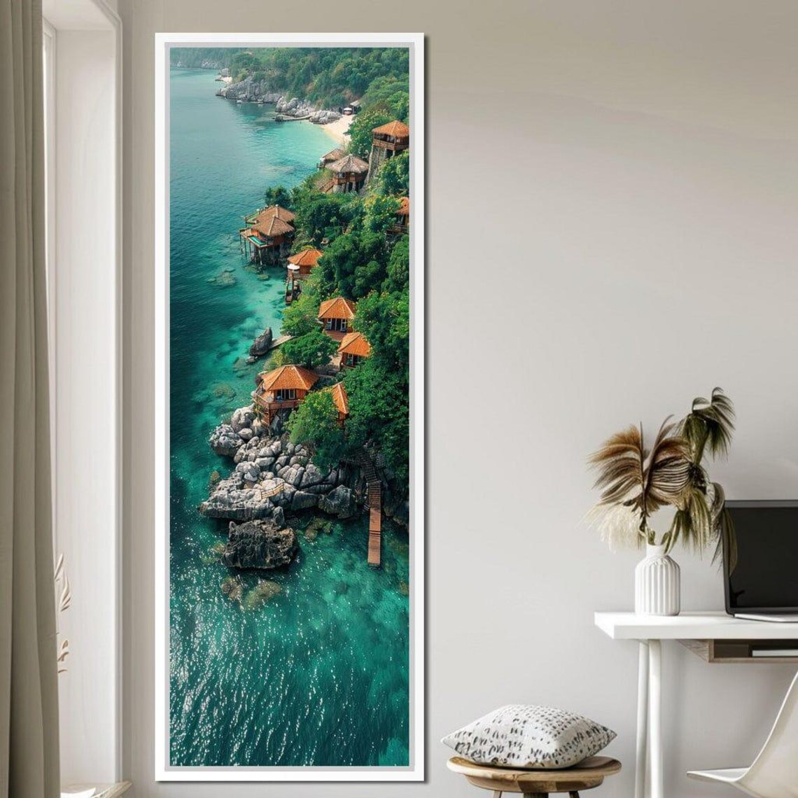 Aerial Tropical Coastline Bungalows Turquoise Sea Aerial View Poster