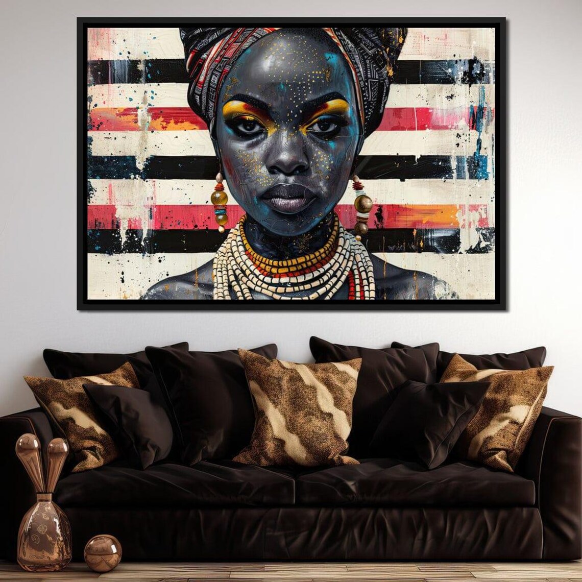 African Queen Portrait with Beaded Necklaces and Headwrap Poster - Image 3