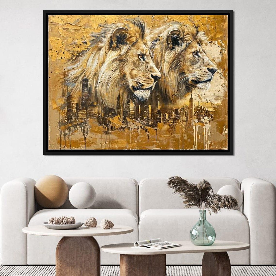 Golden Urban Lions Majesty Majestic Wall Art Fierce Decor Lion Decor Print Regal Lion Art Wild Beauty Art By Nichecanvas - Image 3
