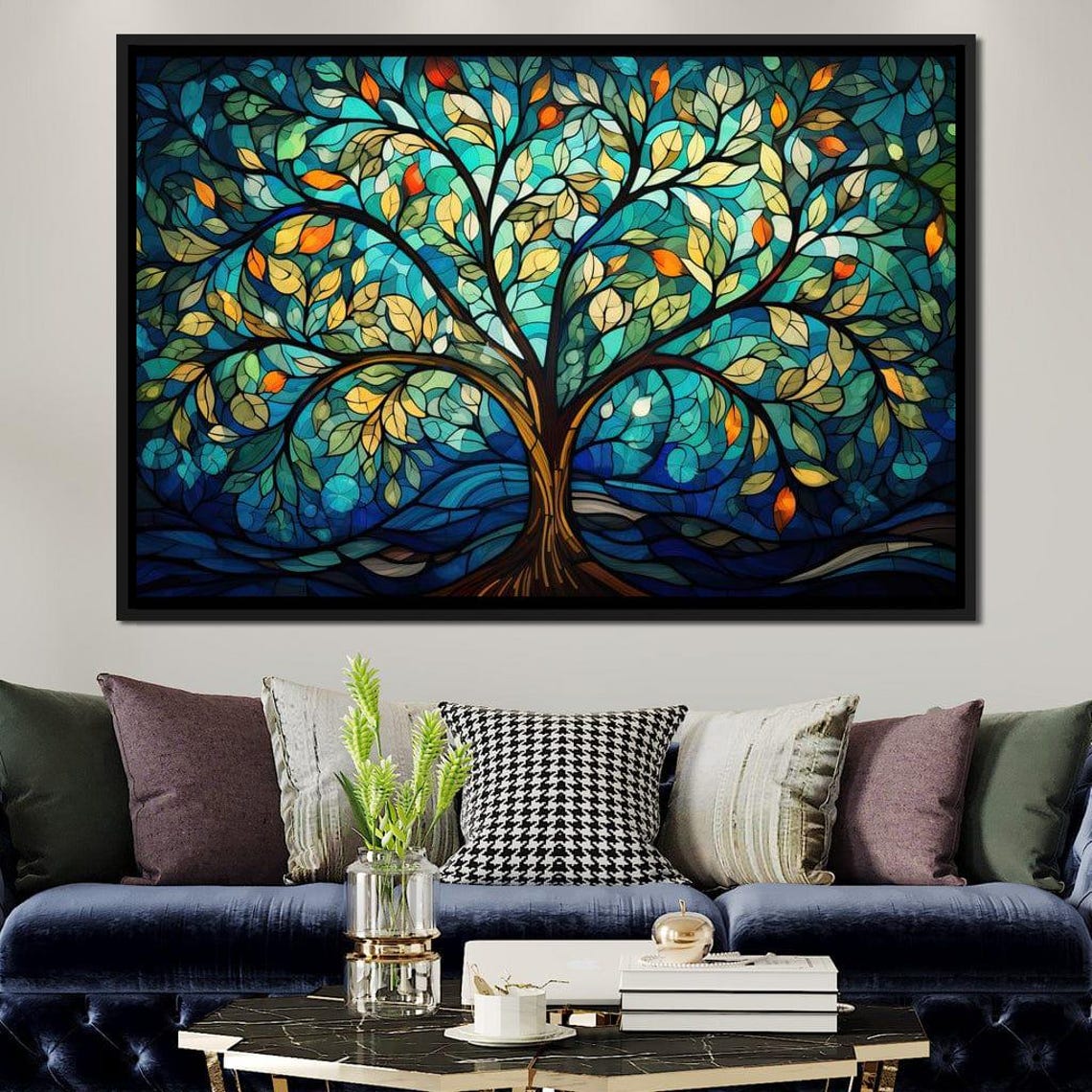 Stained Glass Tree of Life Teal Blue Orange Five Panel Wall Art Print - Image 2