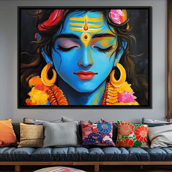 Tranquil Divine Meditation Hindu Deity Art Spiritual Wall Decor Peaceful Home Decor Blue Deity Art Inner Peace Art By Nichecanvas