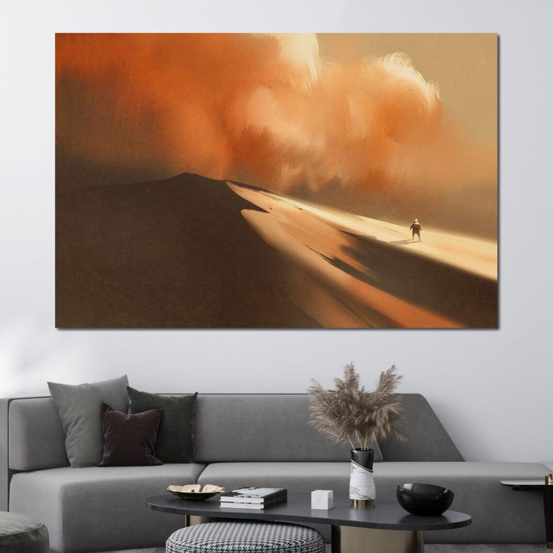 Desert Sandstorm Lone Traveler Golden Dune Dramatic Nature Poster - Image 3