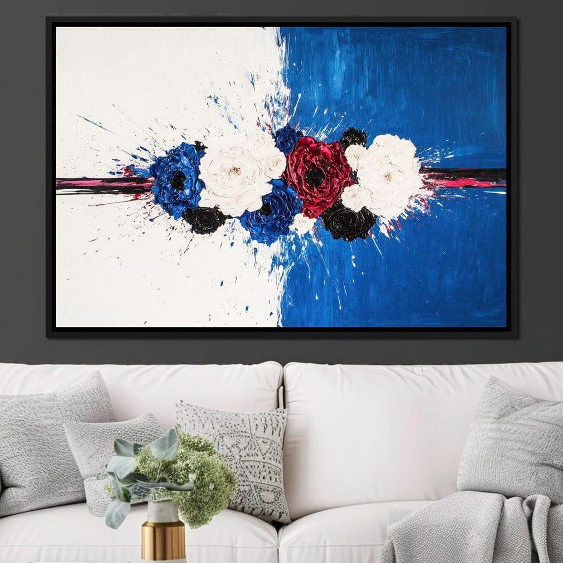 Blue White Red Impasto Roses Abstract Floral Bold Modern Decor Poster - Image 3
