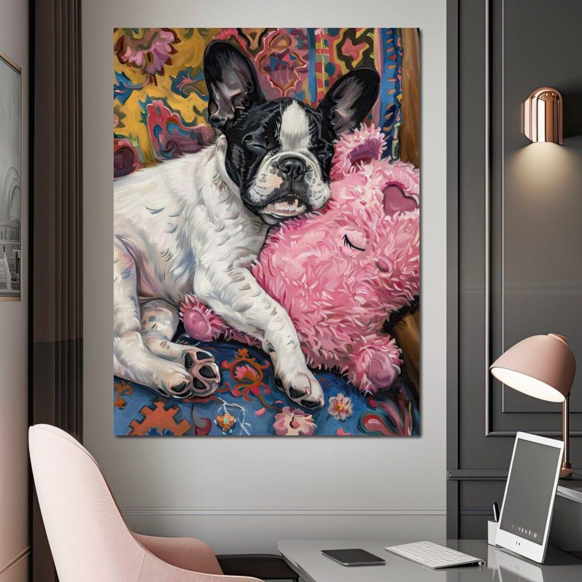 Dreamy Canine Slumber Party French Bulldog Pink Plush Poster - Image 2