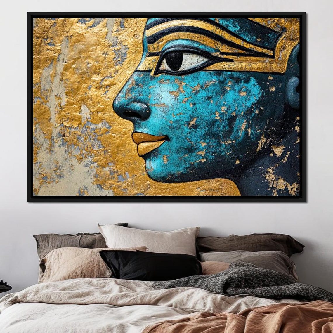 Egyptian Pharaoh Turquoise Gold Profile Ancient Egypt Wall Art Print - Image 3