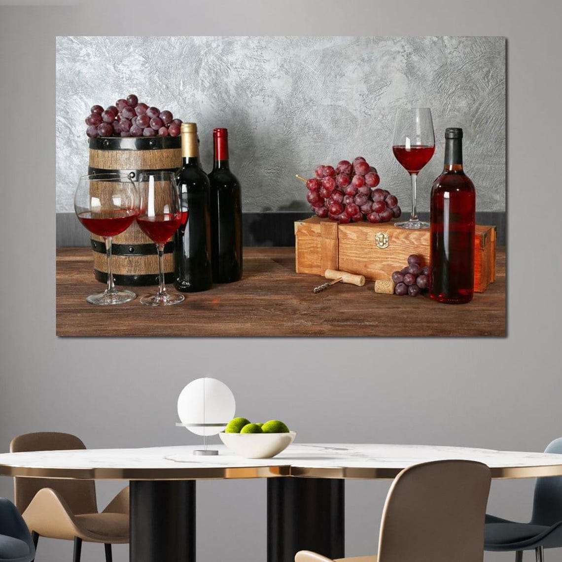 Red Wine Bottles Glasses Grapes Rustic Still Life Winery Table Poster - Image 3