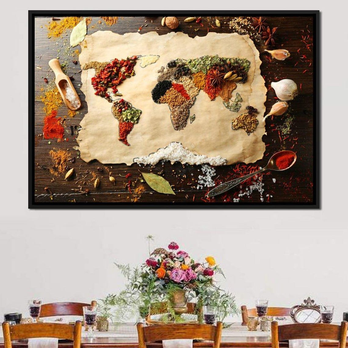 World Map Made Of Colorful Spices Rustic Kitchen Wall Decor Poster - Image 3