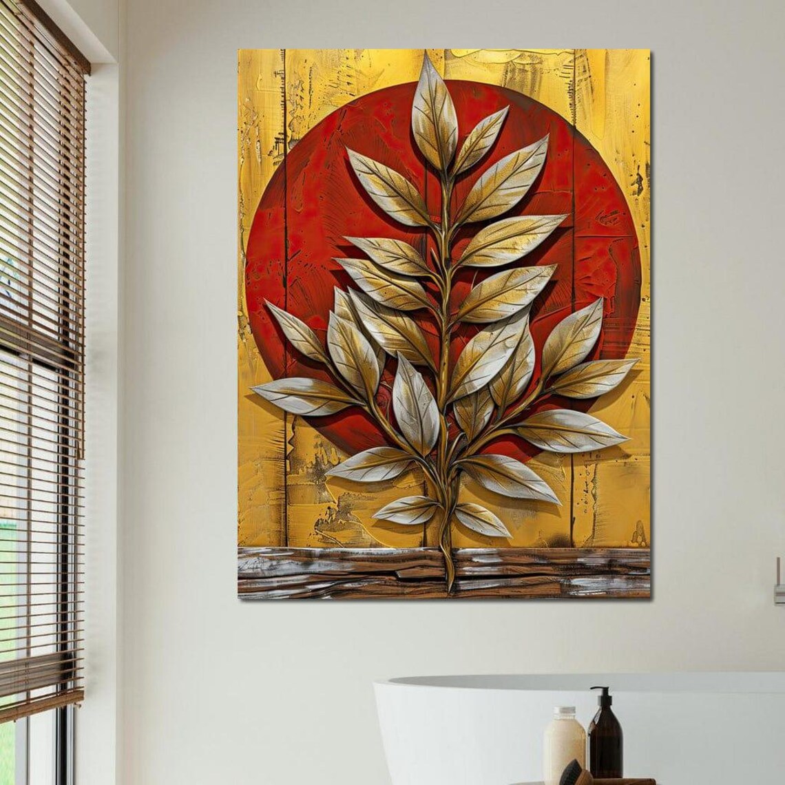 Golden Foliage On Fiery Sphere, Abstract Art Print - Image 4