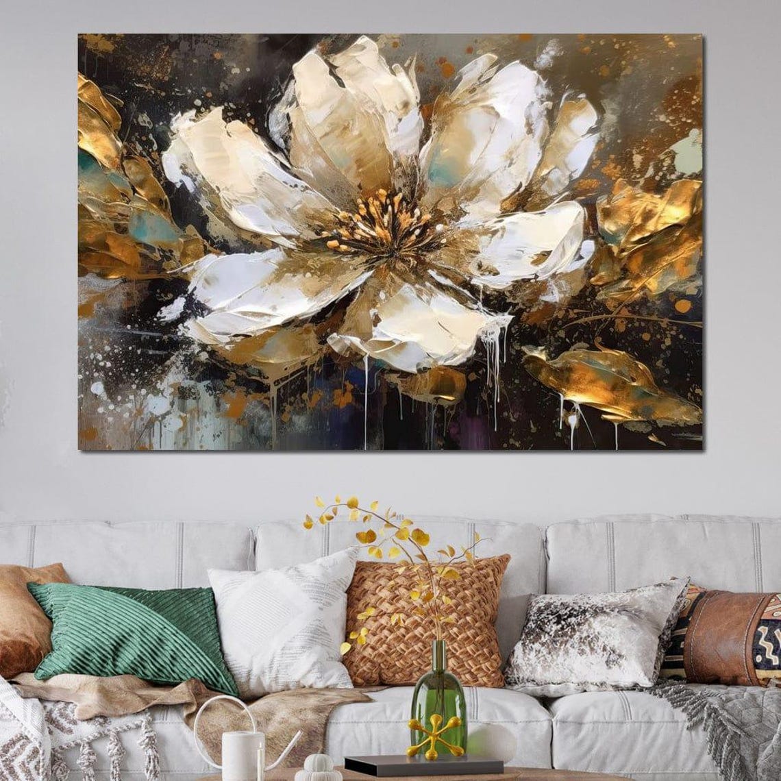 Ivory Bloom Abstract Five Panel Neutral Gold Floral Wall Art Poster - Image 2