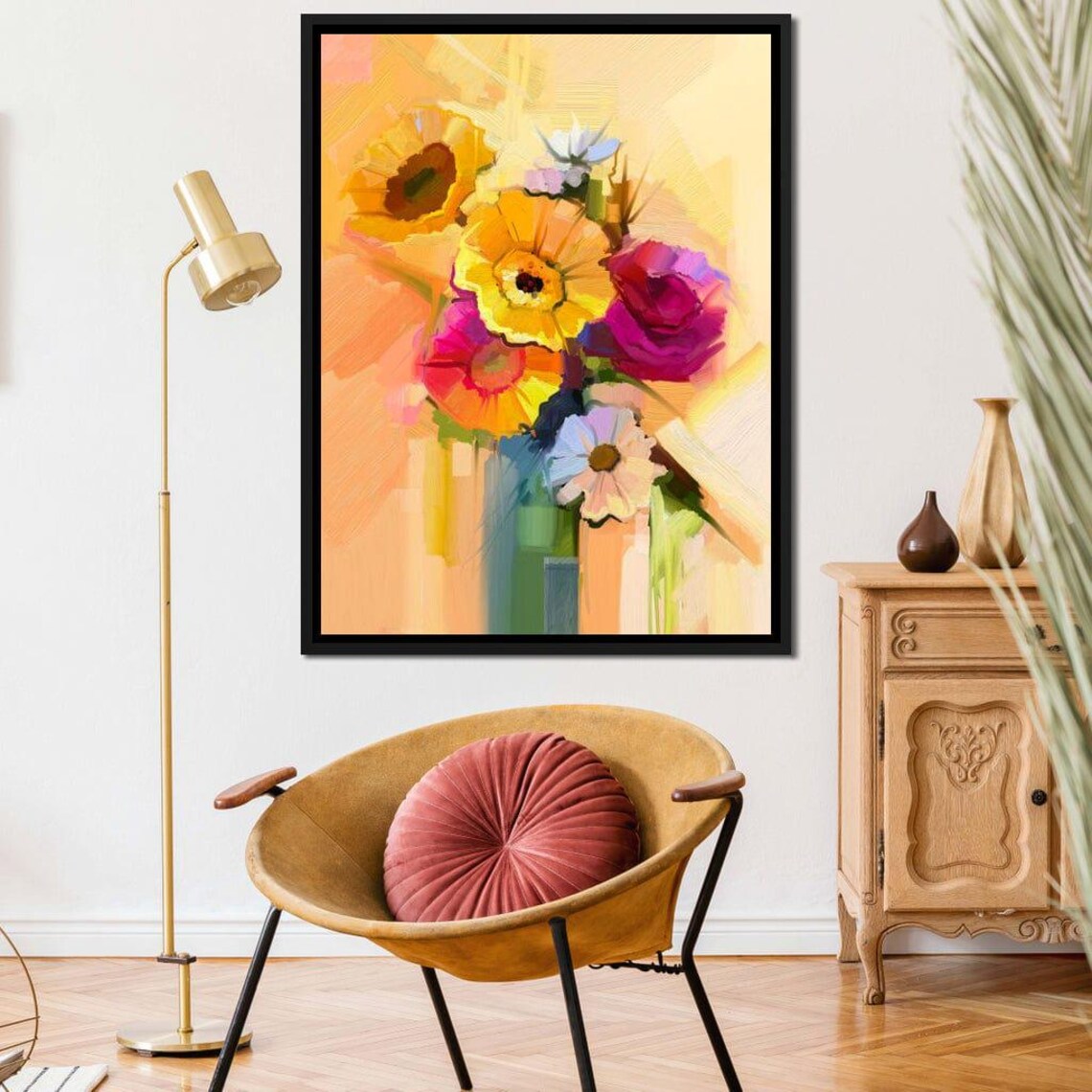 Cheerful Yellow Bloom Bouquet Watercolor Floral Wall Art Print