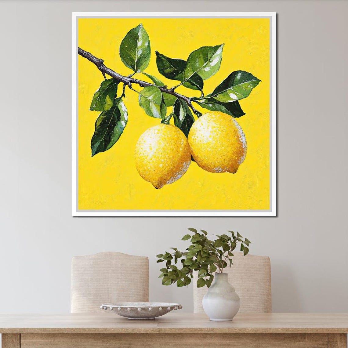 Fresh Lemons On Branch Bright Yellow Citrus Botanical Wall Art - Image 2