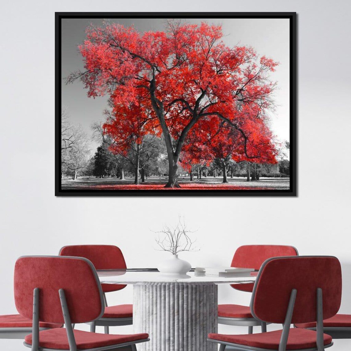 Big Red Tree Red Tree Art Nature Wall Art Fall Decor Unique Wall Art Modern Home Aesthetic Landscape Art By Nichecanvas