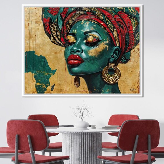 Golden Africana Essence Sakeem Gibbs African Art Vibrant Decor Colorful Portrait Modern Ethnic By Nichecanvas