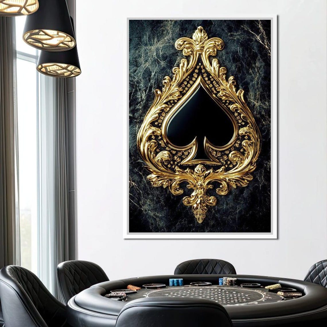 Ornate Gold Baroque Spade Luxury Black Marble Playing Card Poster - Image 2