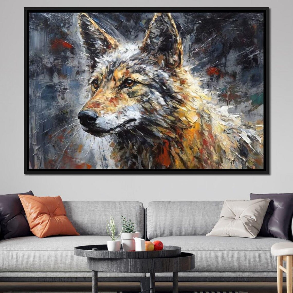 Coyote Portrait Expressive Eyes Painterly Wildlife Dark Modern Art Poster - Image 2