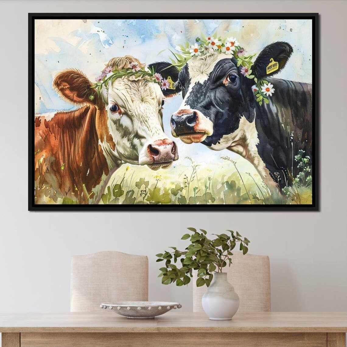 Sweet Cows Flower Crowns Meadow Watercolor Farmhouse Wall Art Poster - Image 4