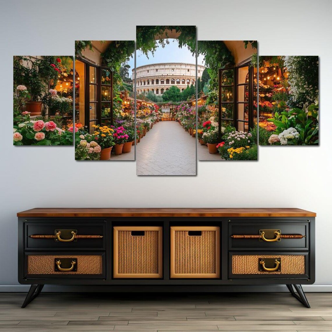 Rome Flower Market Colosseum View Italian Garden Floral Travel Poster - Image 4