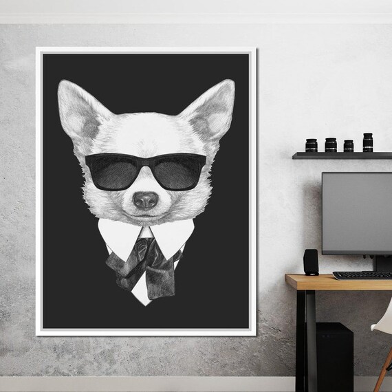 Dressed Up Chihuahua Stylish Home Decor Funny Pet Art Chihuahua In Suit Sunglasses Trendy Animal Wall Art By Nichecanvas