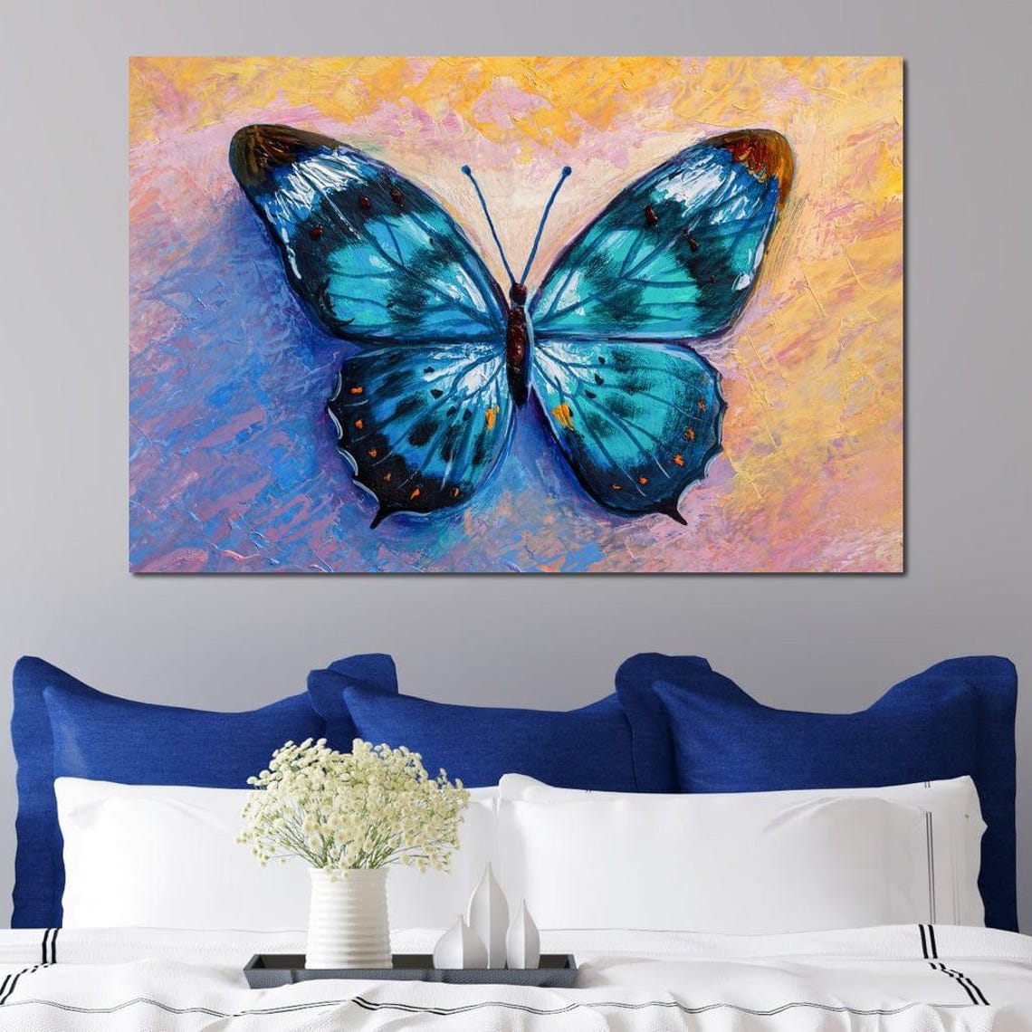 Blue Butterfly On Pastel Painted Background Vibrant Insect Art Poster - Image 4