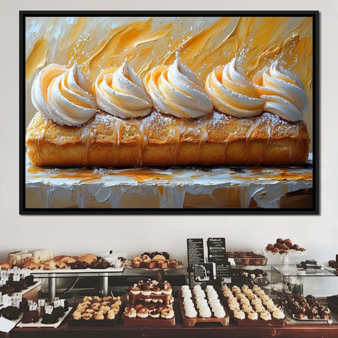 Golden Cream Swirl Pastry Roll Caramel Dessert Kitchen Wall Art - Image 4