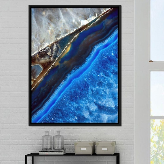 Blue Stone Modern Geode Art Abstract Blue Gold Gray Print Nature Wall Decor Living Room Elegance By Nichecanvas